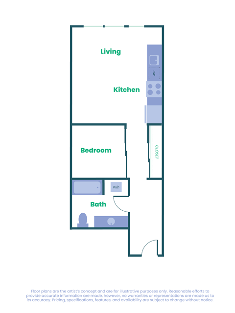 Floor plan for studio, 544 sqft